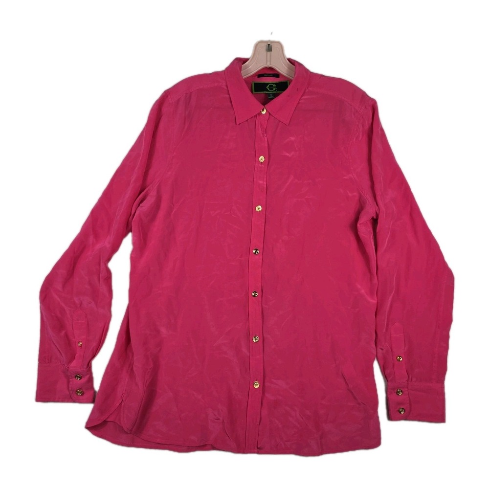 C. Wonder‎ 100% Silk Hot Magenta Long Sleeve Button Down Shirt Women's Large